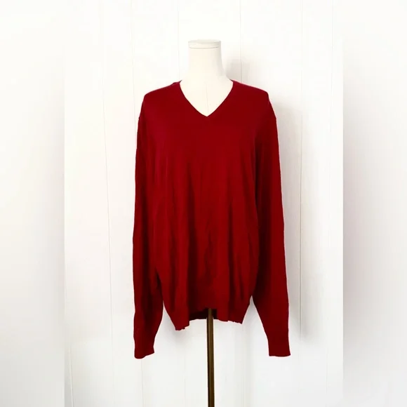 Eric Bompard Men’s Relaxed V-Neck Sweater XL Red Cotton Cashmere Blend NWT